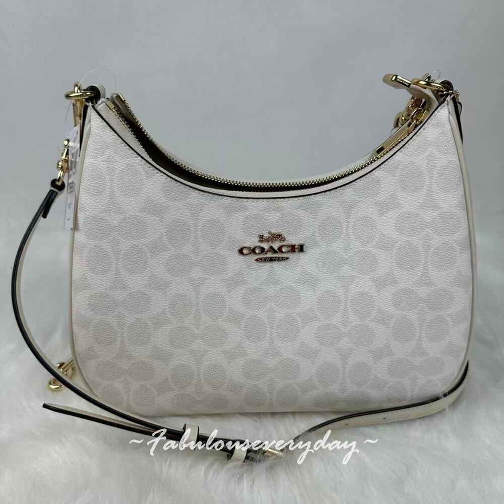Coach Teri Hobo Bag Shoulder Bag In Signature Canvas Gold/White/Chalk CV940 NWT